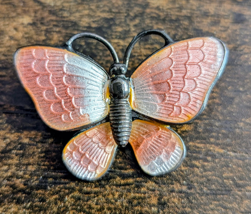 Vintage Volmer Bahner Sterling Silver Guilloche Enamel Butterfly Brooch