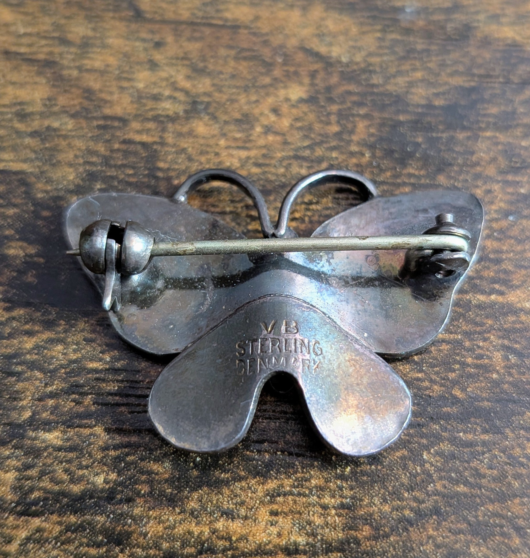 Vintage Volmer Bahner Sterling Silver Guilloche Enamel Butterfly Brooch
