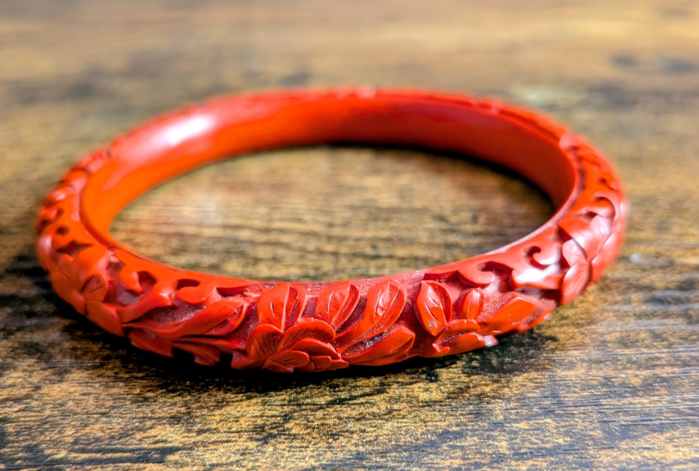 Vintage Red Carved Resin Bangle