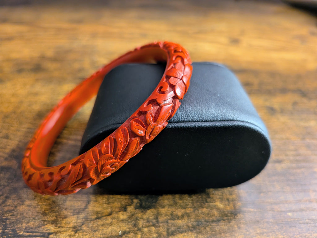 Vintage Red Carved Resin Bangle