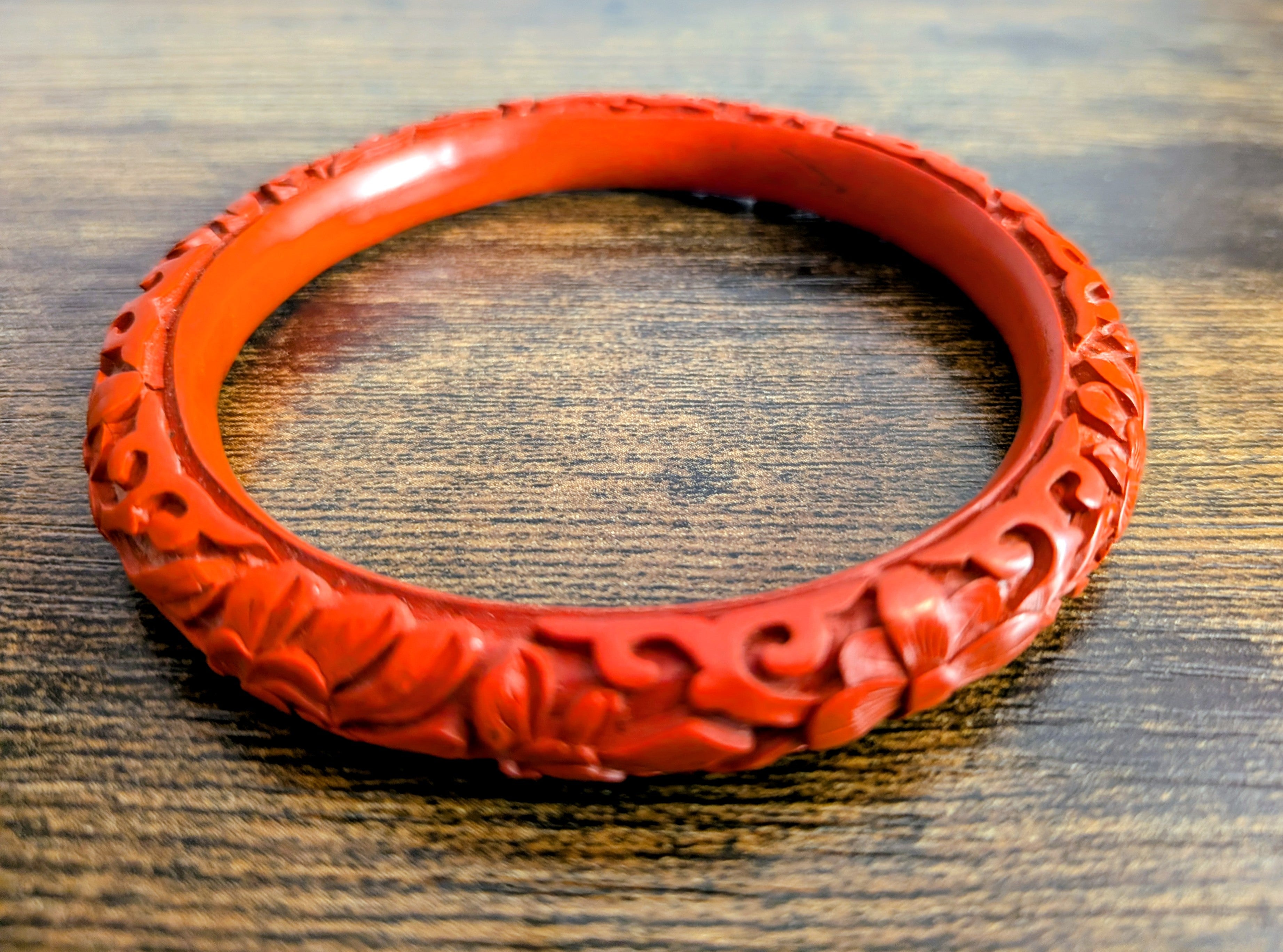 Vintage Red Carved Resin Bangle