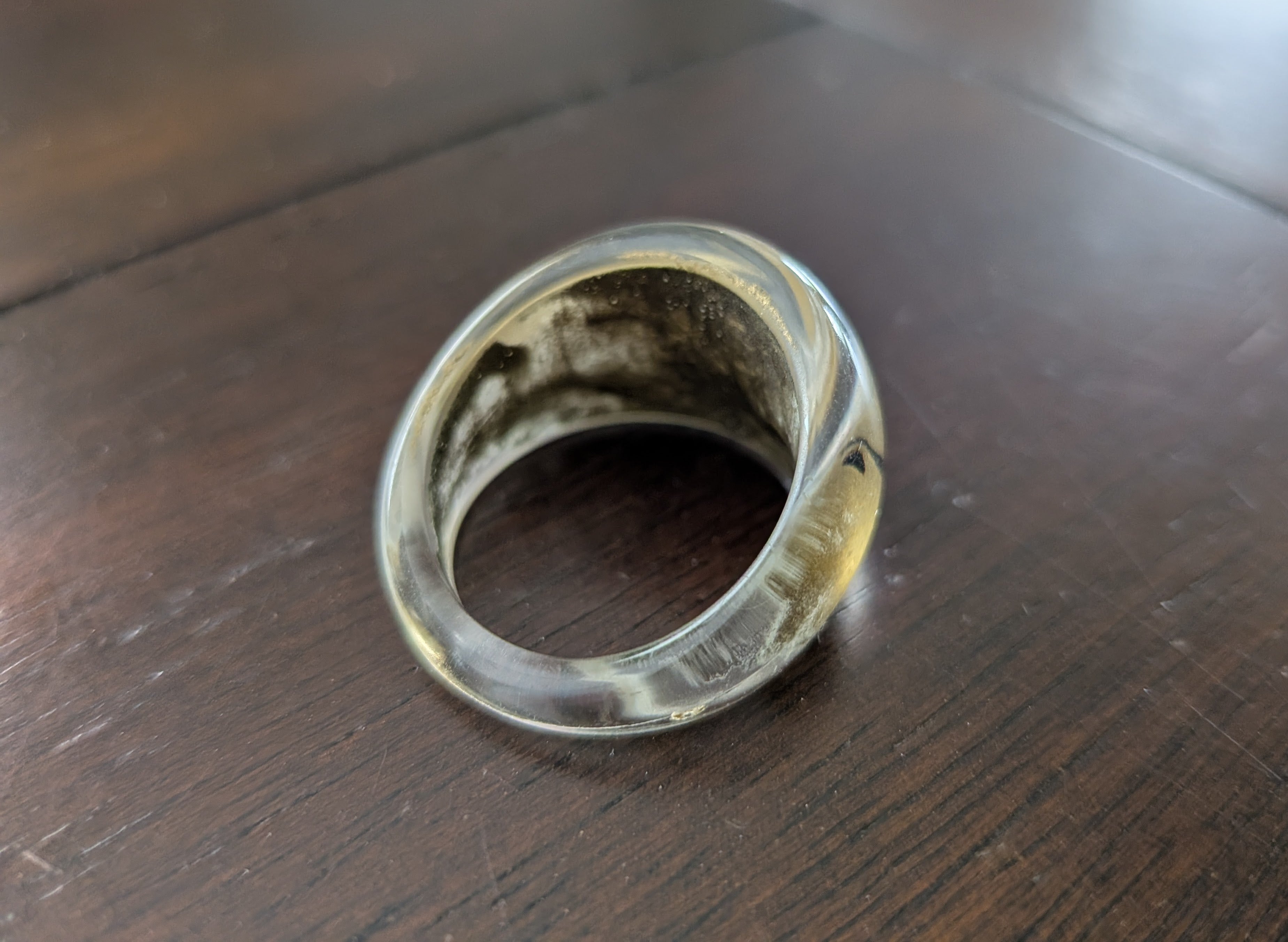 Vintage Lucite Dome Ring, Gold Foil Chinese Calligraphy