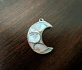 Vintage Sterling Silver 925 Mosaic Mother of Pearl Crescent Moon Pendant