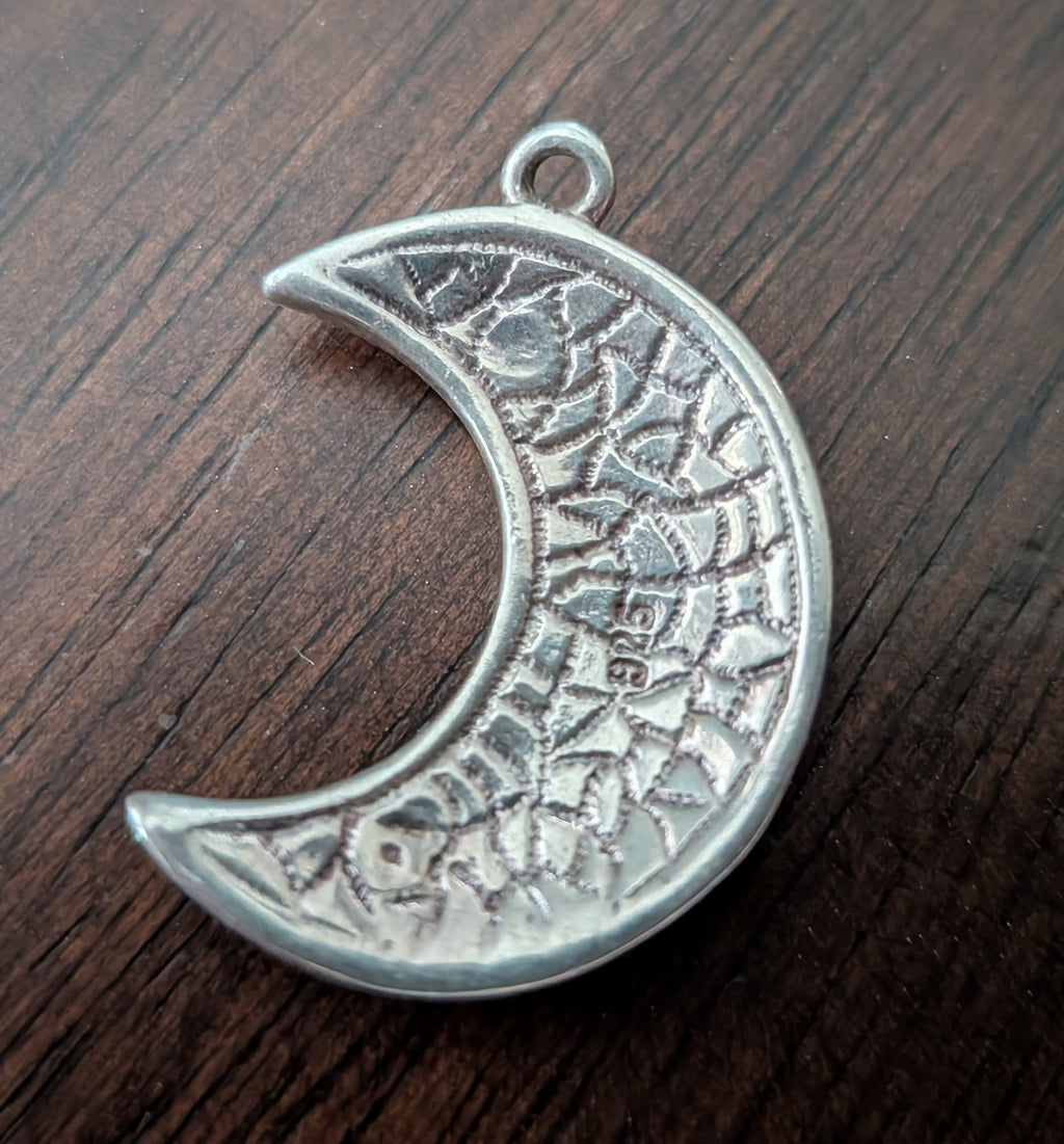 Vintage Sterling Silver 925 Mosaic Mother of Pearl Crescent Moon Pendant