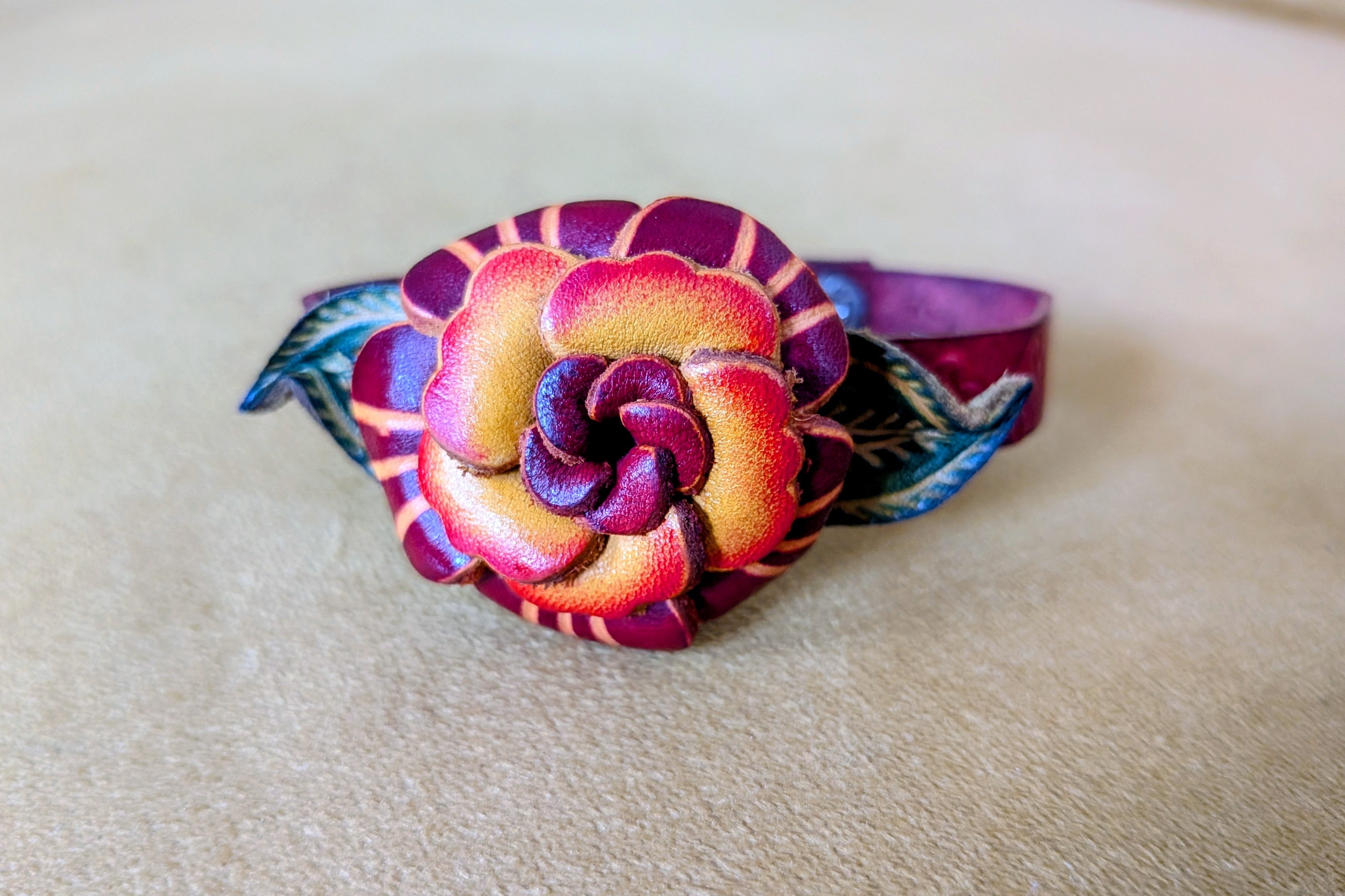 Pre-Owned Hand-Painted Leather Rose Bracelet